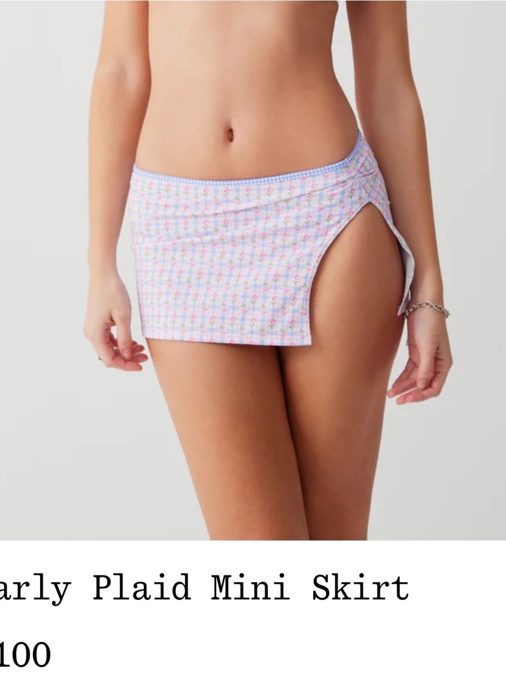 Frankie's Bikinis Pink & Blue Floral Plaid mini Skirt